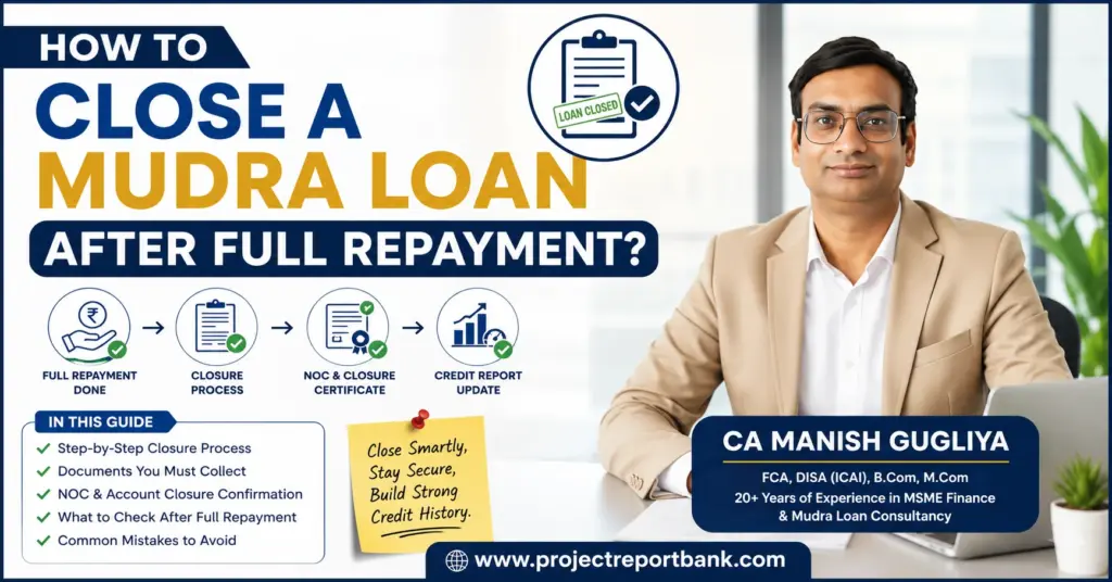 How to close a Mudra Loan after full repayment – step-by-step loan closure process, NOC and credit report update guide by CA Manish Gugliya.