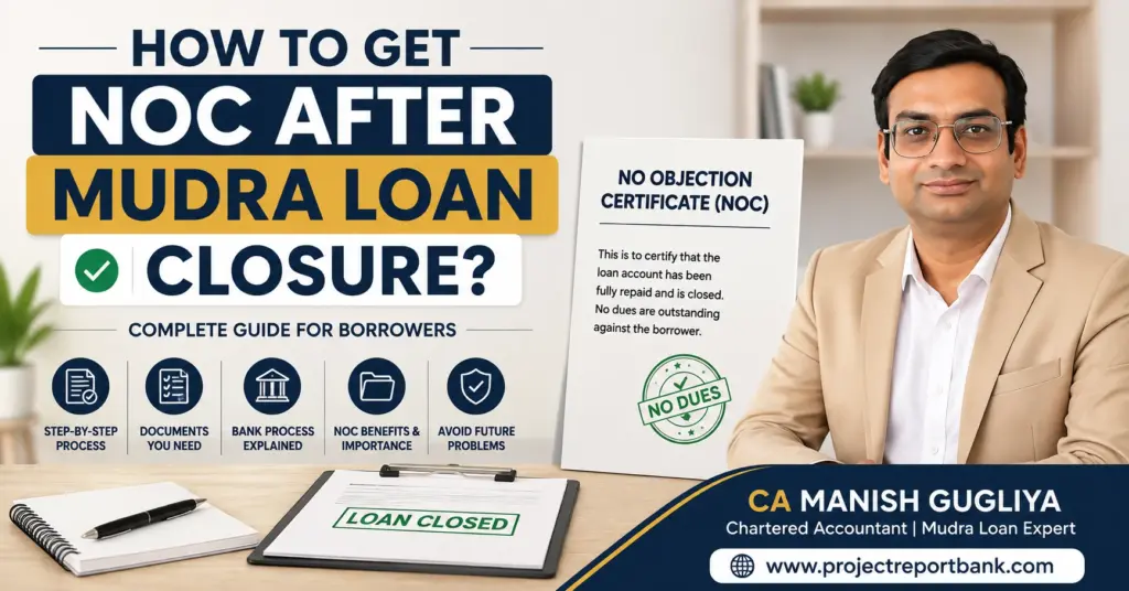 How to get NOC after Mudra Loan closure guide by CA Manish Gugliya explaining No Dues Certificate and loan closure process.