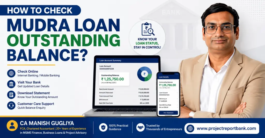 How to check Mudra Loan outstanding balance online, loan statement and account details – CA Manish Gugliya, ProjectReportBank.com