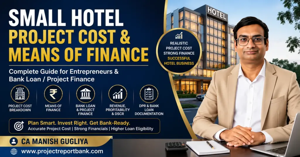 Small Hotel Project Cost & Means of Finance guide for bank loan and project finance by CA Manish Gugliya, ProjectReportBank.com.