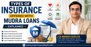 types of insurance offered with mudra loans explained Types of Insurance Offered with Mudra Loans Explained – CA Manish Gugliya explaining credit life, fire, machinery, shop, stock, and loan protection insurance for MSME borrowers.