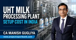 UHT milk processing plant setup cost in India with CA Manish Gugliya and modern aseptic milk packaging line.