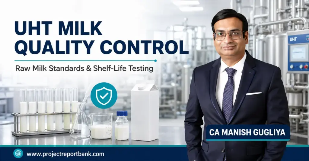 UHT milk quality control, raw milk standards and shelf-life testing guide by CA Manish Gugliya of ProjectReportBank.com.