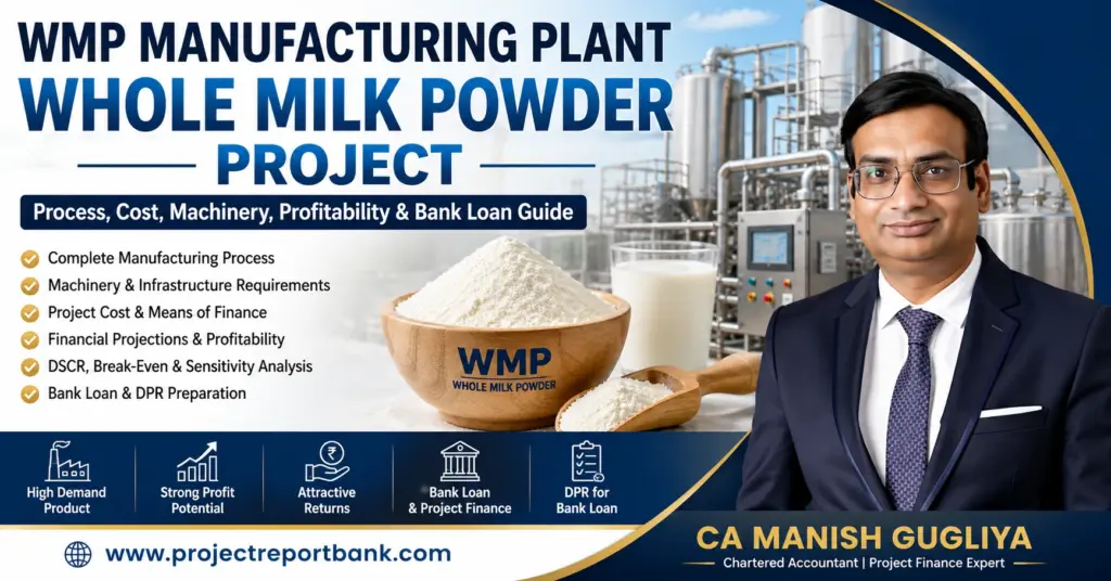 WMP manufacturing plant for Whole Milk Powder project showing milk powder processing machinery, project cost, profitability, bank loan guide and CA Manish Gugliya.