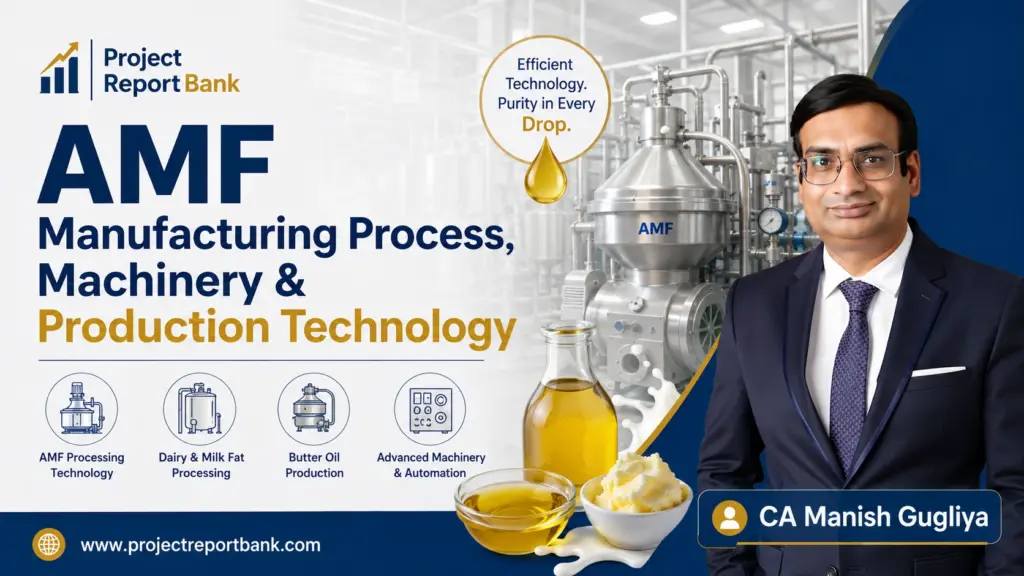 AMF manufacturing process, machinery and production technology featuring industrial dairy processing equipment with CA Manish Gugliya of ProjectReportBank.com.