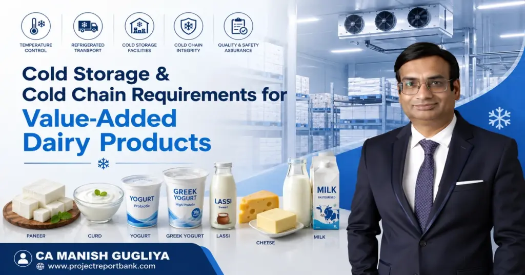 Cold storage and cold chain requirements for value-added dairy products featuring paneer, curd, yogurt, Greek yogurt, lassi, cheese, milk, refrigerated storage and CA Manish Gugliya.