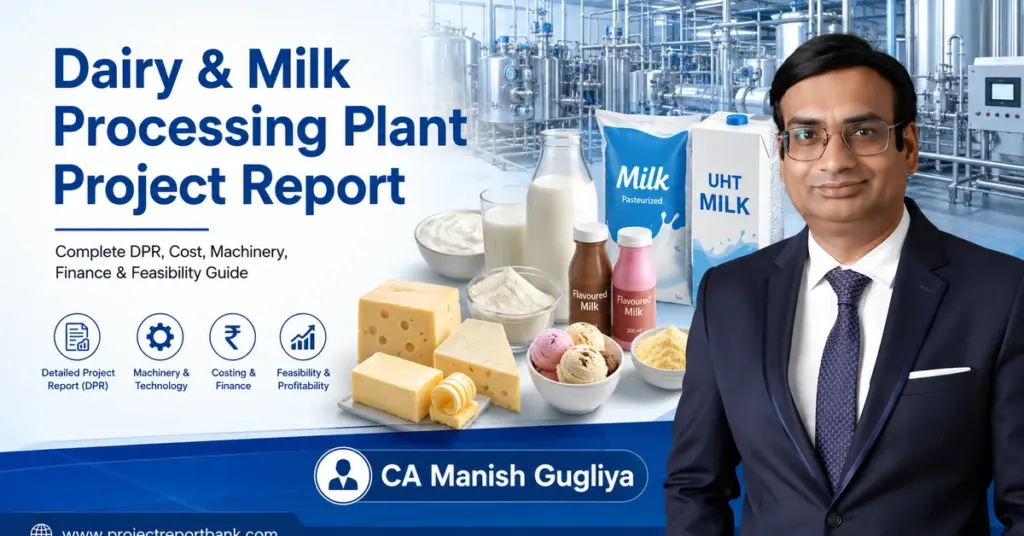 Dairy & Milk Processing Plant Project Report with dairy processing machinery, milk products, project cost, finance and feasibility guide by CA Manish Gugliya.