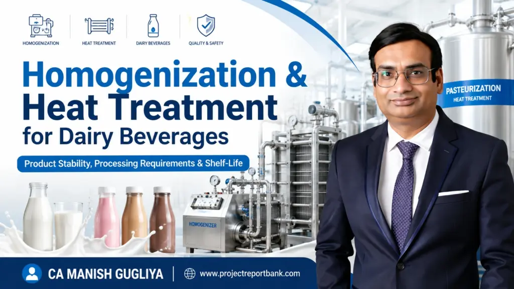 Homogenization and heat treatment for dairy beverages featuring industrial homogenizer, pasteurization equipment, milk drinks, and CA Manish Gugliya.