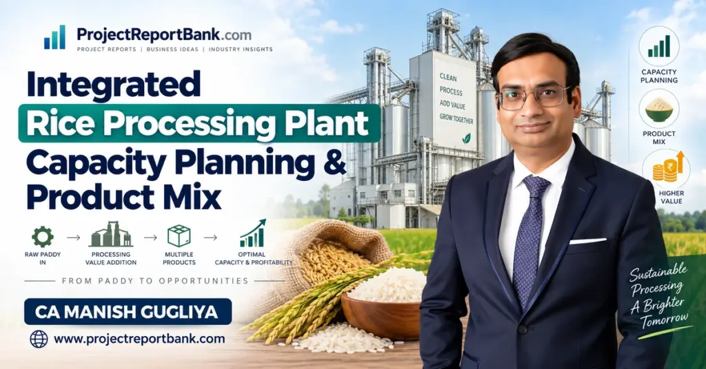 Integrated Rice Processing Plant Capacity Planning and Product Mix with CA Manish Gugliya, rice processing facility, paddy and rice products.