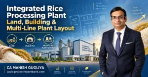 integrated rice processing plant land building layout Integrated Rice Processing Plant land, building and multi-line plant layout with rice processing facility and CA Manish Gugliya.