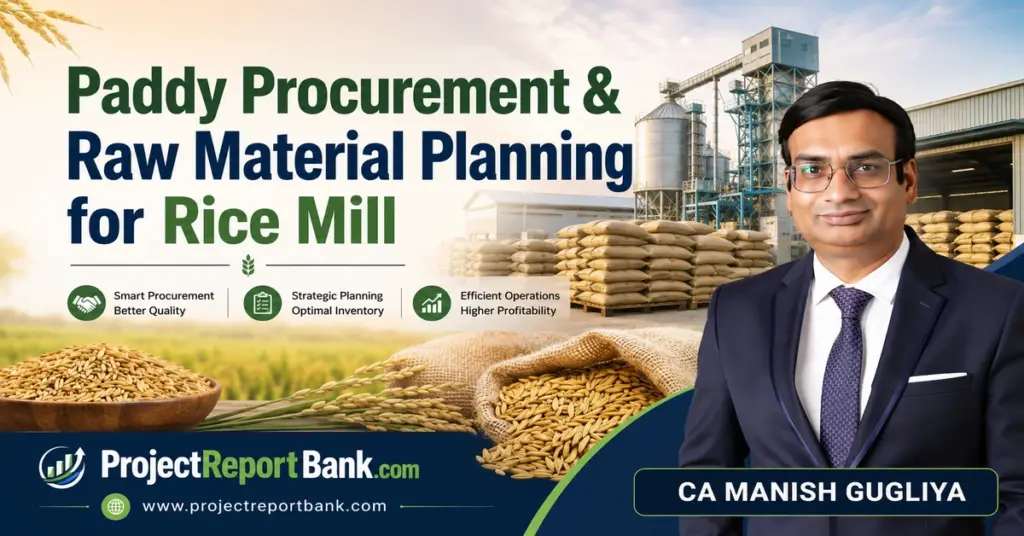 Paddy Procurement and Raw Material Planning for Rice Mill with paddy sacks, rice mill plant and CA Manish Gugliya – ProjectReportBank.com