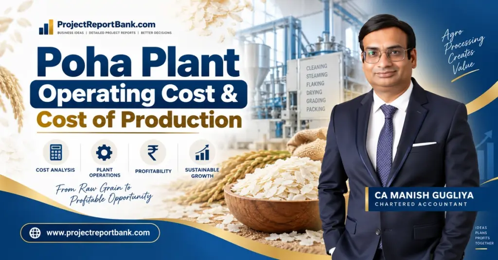 Poha Plant Operating Cost and Cost of Production analysis with CA Manish Gugliya, showing poha processing plant, cost analysis, profitability and manufacturing operations.