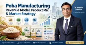 poha manufacturing revenue model product mix market strategy Poha manufacturing revenue model, product mix and market strategy with CA Manish Gugliya, showing packaged poha, sales channels and business growth analysis.