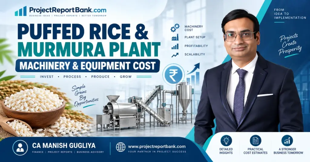 Puffed Rice & Murmura Plant Machinery & Equipment Cost in India with processing machinery, puffed rice products and CA Manish Gugliya