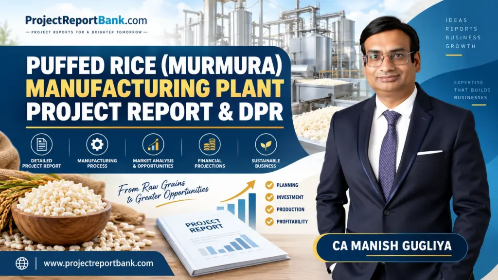 Puffed Rice (Murmura) Manufacturing Plant Project Report & DPR with processing plant, puffed rice, financial planning graphics and CA Manish Gugliya.
