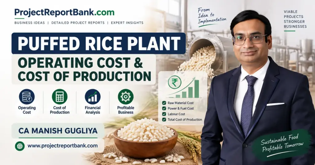 Puffed Rice Plant Operating Cost and Cost of Production analysis by CA Manish Gugliya, covering raw material, power, fuel, labour and manufacturing costs.