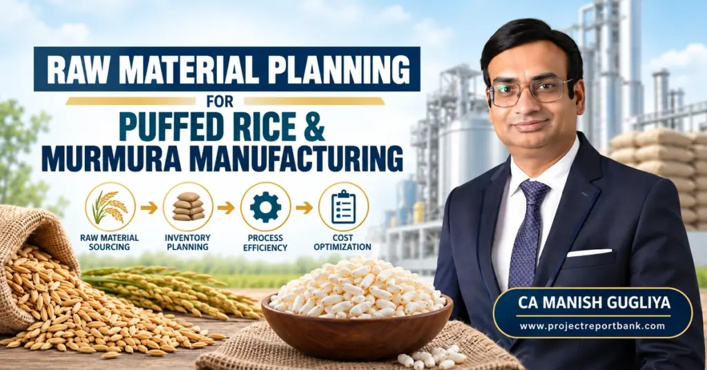 Raw Material Planning for Puffed Rice and Murmura Manufacturing with paddy sourcing, inventory planning, process efficiency and CA Manish Gugliya.