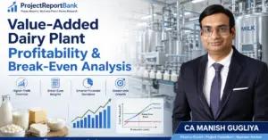 value added dairy plant profitability break even analysis Value-Added Dairy Plant Profitability & Break-Even Analysis featuring CA Manish Gugliya, dairy processing plant, profit chart and break-even graph.
