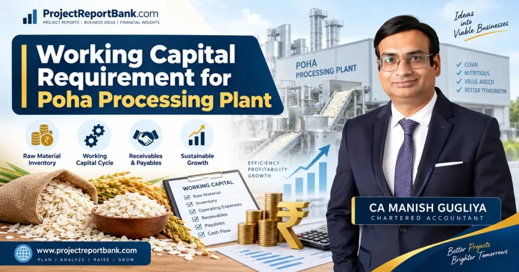 Working Capital Requirement for Poha Processing Plant with CA Manish Gugliya, poha processing machinery, raw material inventory, receivables and finance planning.