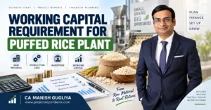 Working Capital Requirement for Puffed Rice Plant – inventory, production cost, cash flow and finance planning by CA Manish Gugliya.