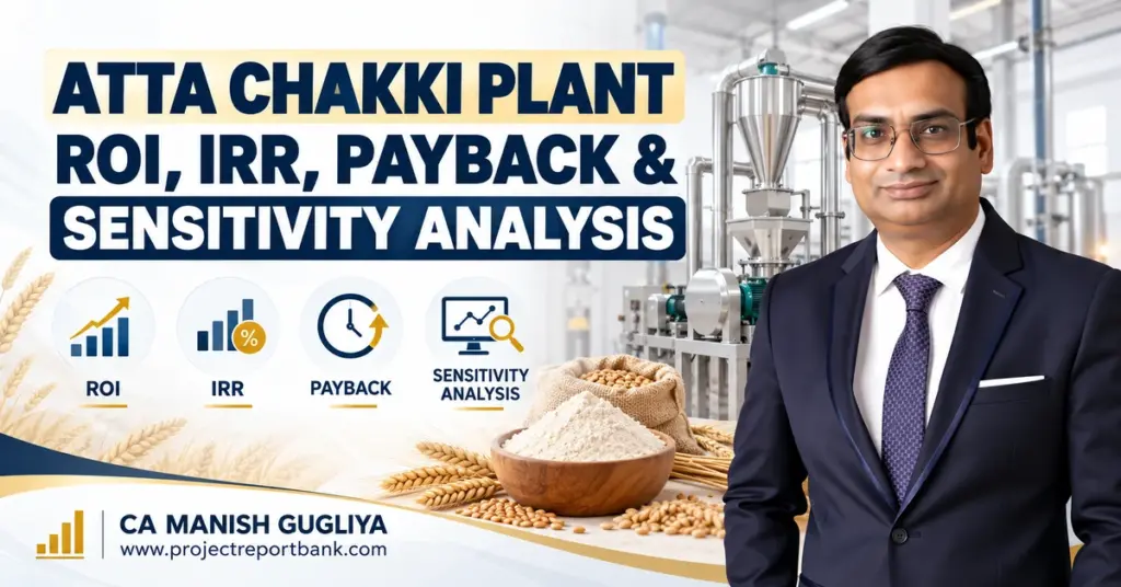 Atta Chakki Plant ROI, IRR, Payback and Sensitivity Analysis with flour mill machinery, wheat, atta and CA Manish Gugliya.