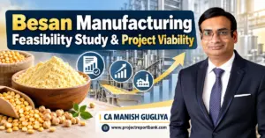 besan manufacturing feasibility study Besan Manufacturing Feasibility Study and Project Viability in India featuring gram flour, chana dal, processing plant, financial growth charts and CA Manish Gugliya.
