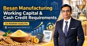 besan manufacturing working capital cash credit Besan Manufacturing Working Capital & Cash Credit Requirements featuring CA Manish Gugliya, besan processing plant, CMA data, bank finance and cash flow analysis.
