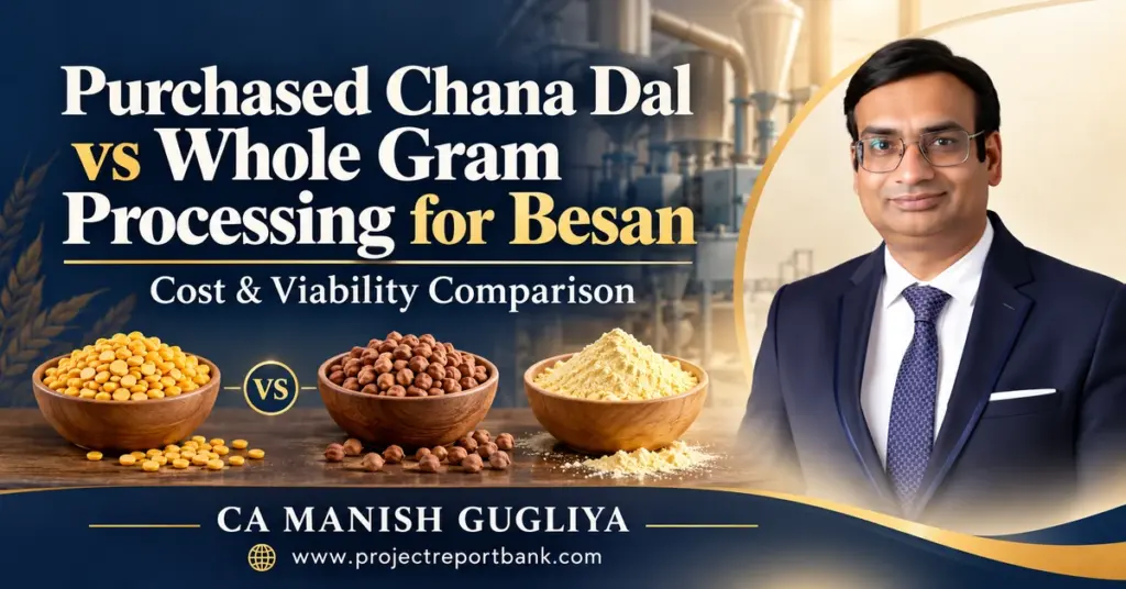 Purchased chana dal vs whole gram processing for besan: cost and viability comparison by CA Manish Gugliya.