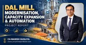 Dal mill modernisation, capacity expansion and automation project report featuring pulse processing machinery and CA Manish Gugliya.