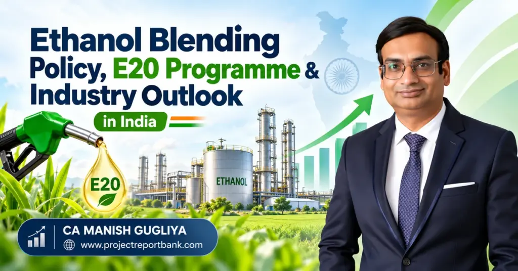 Ethanol Blending Policy, E20 Programme and Industry Outlook in India featuring ethanol distillery, biofuel production and CA Manish Gugliya.