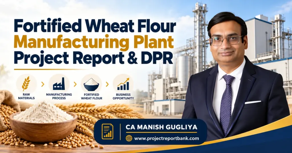 Fortified Wheat Flour Manufacturing Plant Project Report & DPR in India featuring wheat flour, processing plant, machinery and CA Manish Gugliya.