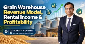 grain warehouse revenue model 1200x628 Grain Warehouse Revenue Model, Rental Income & Profitability in India – Grain storage silos, warehouse operations, financial growth chart and CA Manish Gugliya.