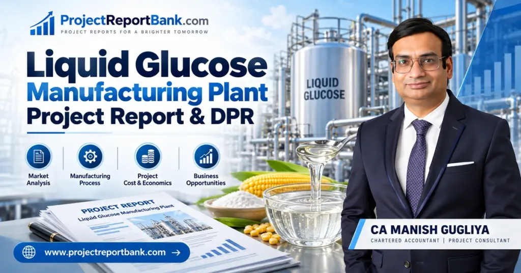 Liquid Glucose Manufacturing Plant Project Report & DPR in India featuring production process, plant setup cost, machinery, financial analysis and CA Manish Gugliya.