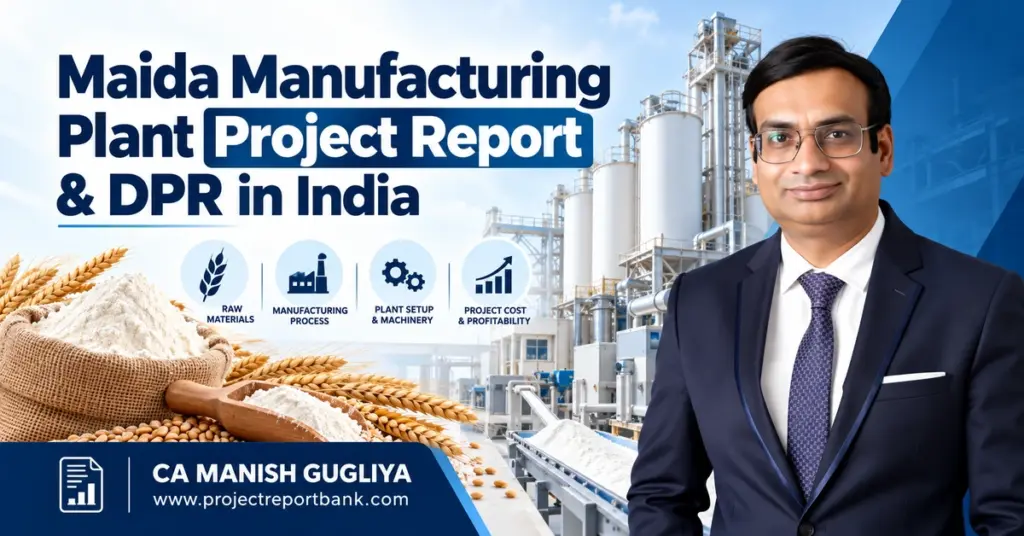 Maida Manufacturing Plant Project Report & DPR in India featuring wheat flour processing machinery, plant setup, project cost and profitability analysis by CA Manish Gugliya – ProjectReportBank.com