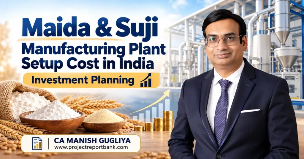 Maida & Suji Manufacturing Plant Setup Cost in India – Investment Planning Guide featuring flour milling machinery, wheat, maida, suji and CA Manish Gugliya.