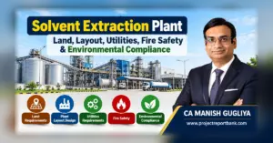 Solvent Extraction Plant Land Requirements, Factory Layout, Utilities, Fire Safety and Environmental Compliance in India – Industrial Project Planning Guide by CA Manish Gugliya, ProjectReportBank.com.