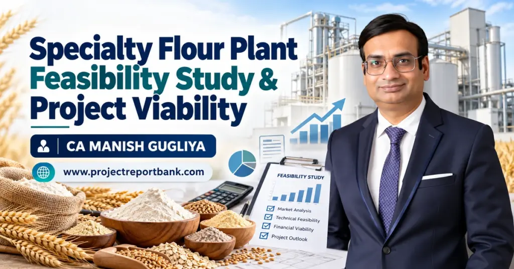 Specialty Flour Plant Feasibility Study & Project Viability in India, featuring flour manufacturing, financial analysis, profitability assessment and CA Manish Gugliya.
