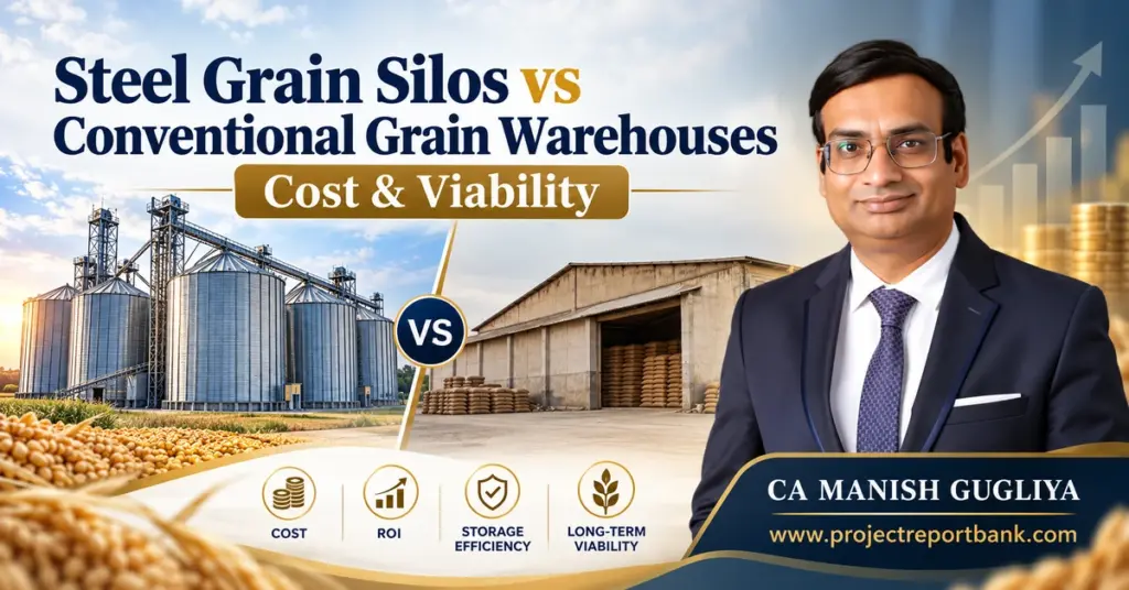 Steel Grain Silos vs Conventional Grain Warehouses – Cost, ROI, Storage Efficiency and Financial Viability in India | CA Manish Gugliya
